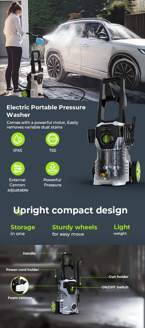 【Ultra Clean】Electric Pressure Washer with Foam Cannon High Pressure Washer for Cars, Fences, Patios, Decks, Patios and Driveway Powerwasher