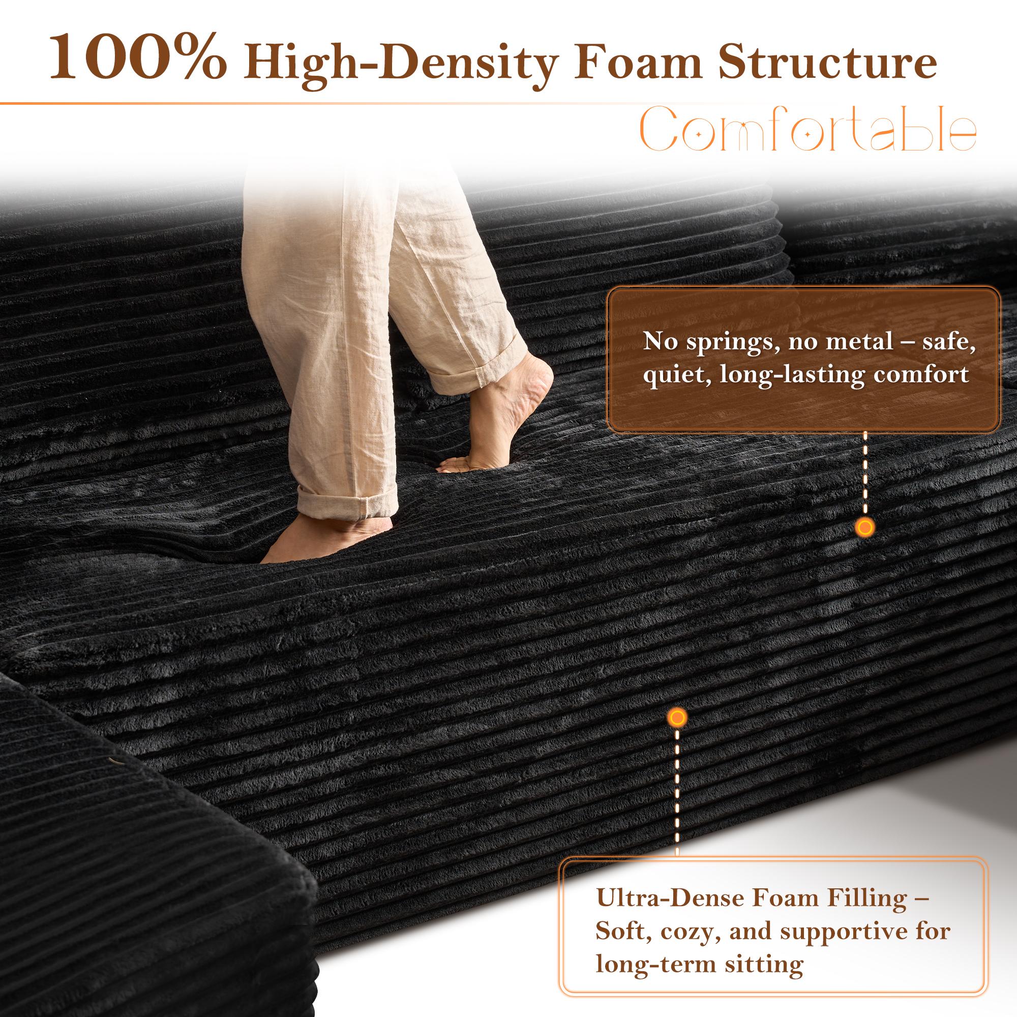 XIZZI U-shaped Modular Sectional Sofa, Compressed Corduroy Fabric, Modern Style Living Room Sofa Bed, Space-Saving Recliner Design - Convertible Corduroy Sectional Sofa