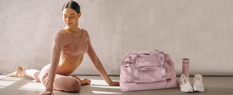 KooKoomia Travel Bag with Shoe Compartment USB Charging Port, Yoga Mat Pocket, Trolley Sleeve, Carry on Overnight Hospital Duffel Weekender Bag,Gym Bag  for Women, Black