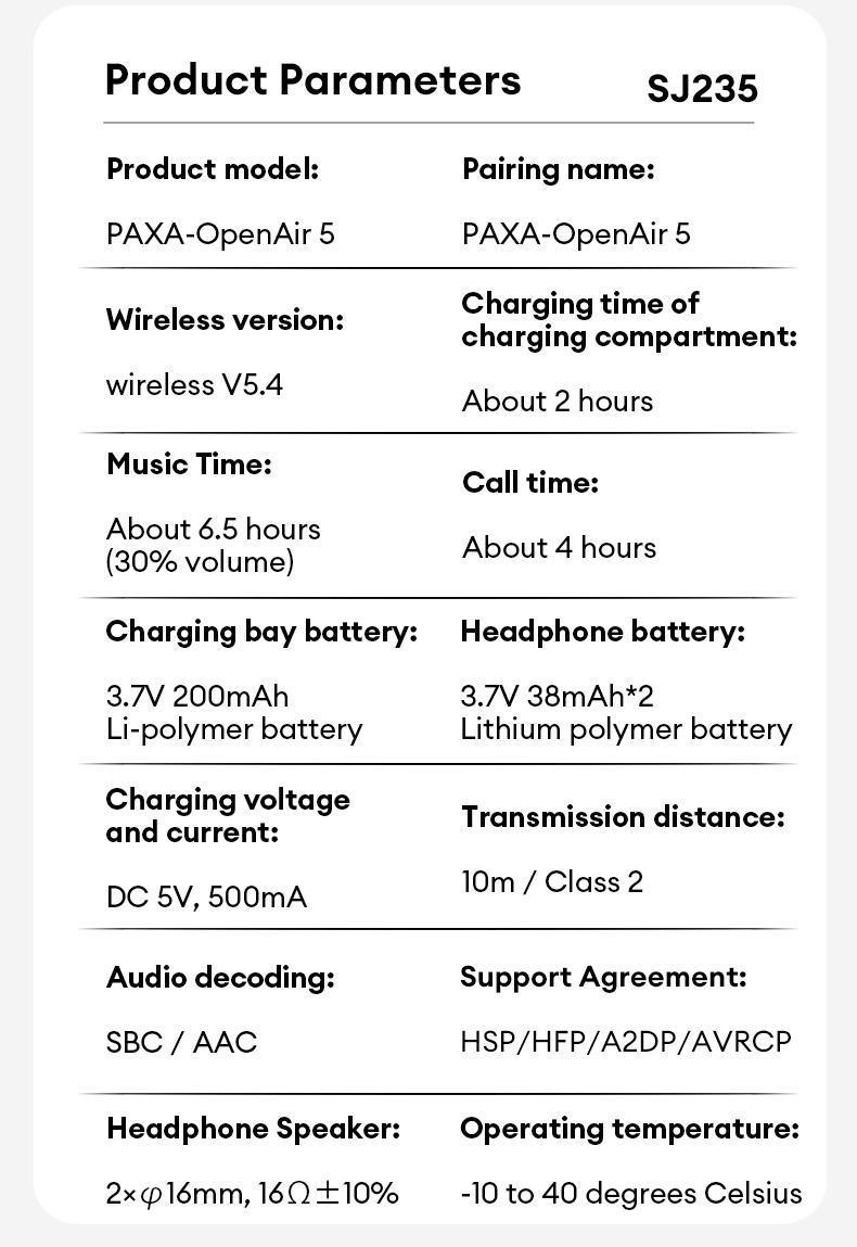 PAXA OpenAir 5 Wireless Earphones,Wireless Bluetooth 5.4 Earbuds High-Fidelity Robust Bass Sound Headphones, Breathable Open Ear Electronic Headset for Workout & Sports