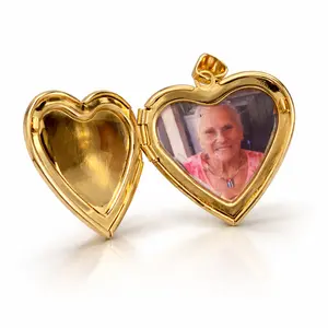 DIDIRAY Women's Cuban link chain, 14k gold plated,Vintage  Photo Heart Pendant,Jewelry Gift for Woman Girls Friend collar confoto