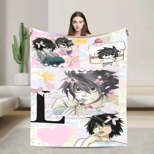 L Lawliet Knitted Blanket Deathnotes Anime Fuzzy Throw Blanket Bedroom Sofa Decoration Ultra-Soft Warm Bedspreads