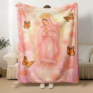 Virgin Mary Guadalupe Design Flannel Blanket 100% Polyester Soft Warm 3 Sizes 30x40 50x60 60x80 Inches Ideal for Bed Sofa Gift exquisite super unique birthday