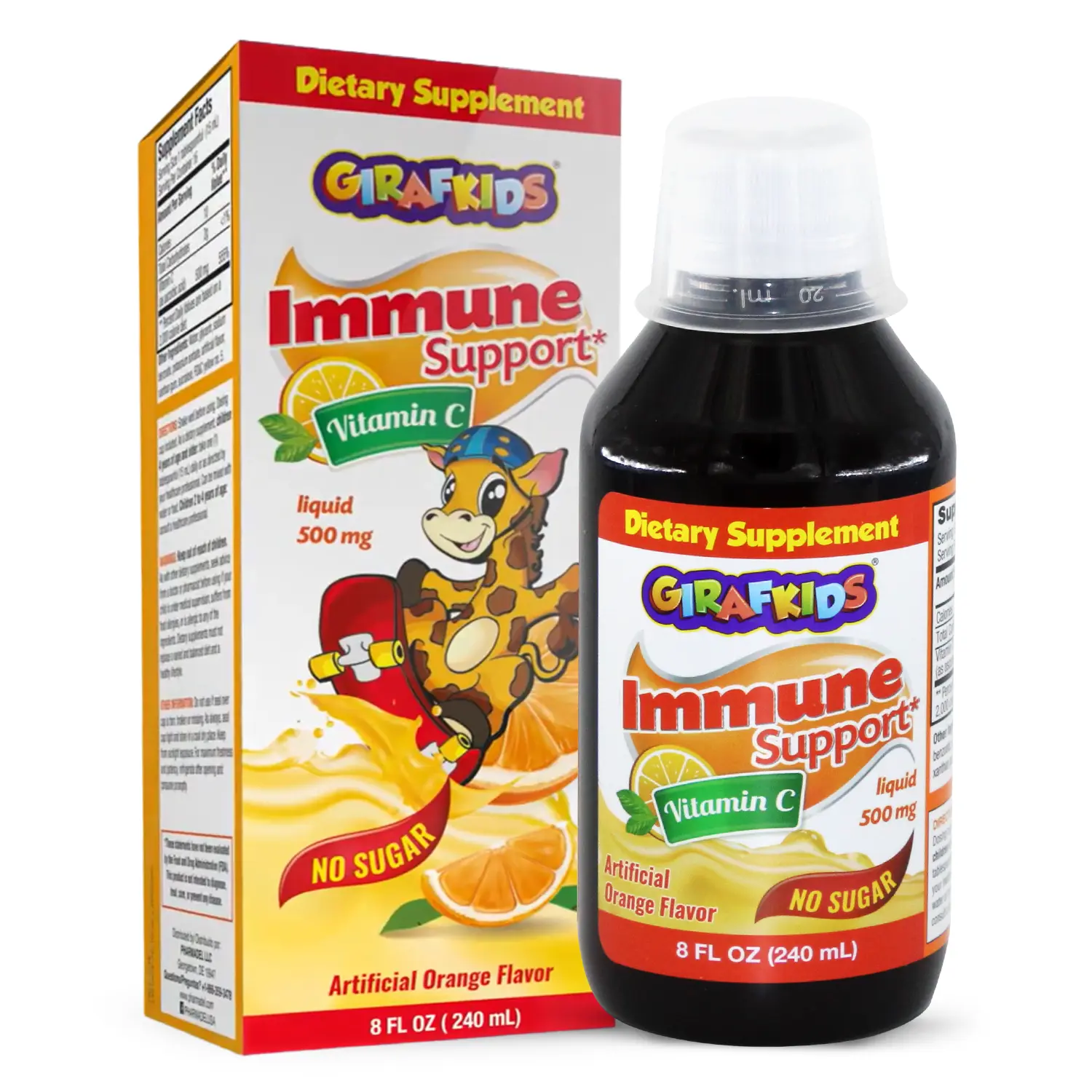 GirafKids Liquid Vitamin C for Kids, Orange Flavor, 8 Fl Oz - Daily Child Dietary Supplement for Kids Immune Support & Energy Boost