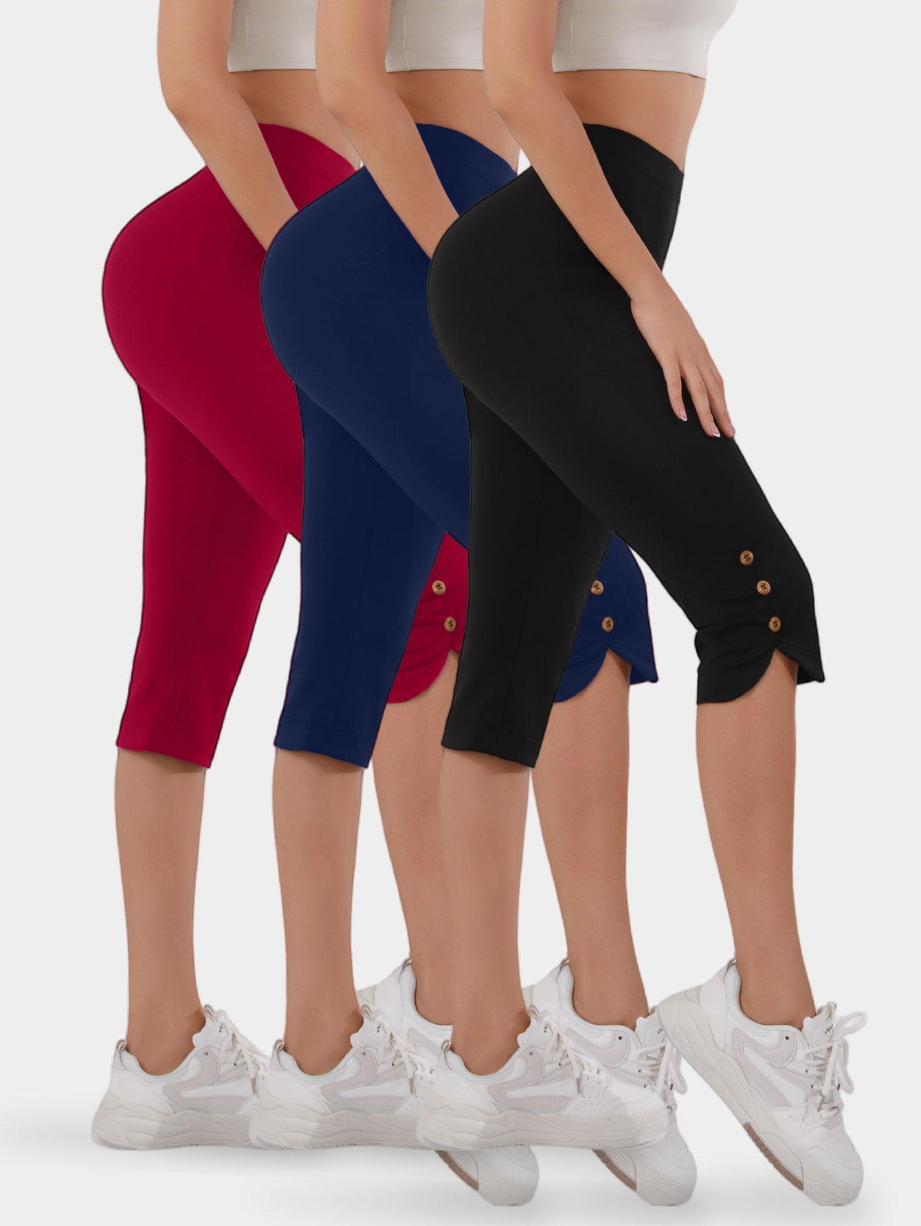 Women's High-Waisted Slimming Yoga Pants 3-Pack Butt-Lifting 4-Way Stretch Silky Soft 7/8 Length Button Detail for Workouts & Casual Wear - Clothes, Womenswear Women's High-Waisted Slimming Yoga Pants 3-Pack Butt-Lifting 4-Way Stretch Silky Soft 7/8 Length Button Detail for Workouts & Casual Wear - Clothes, Womenswear