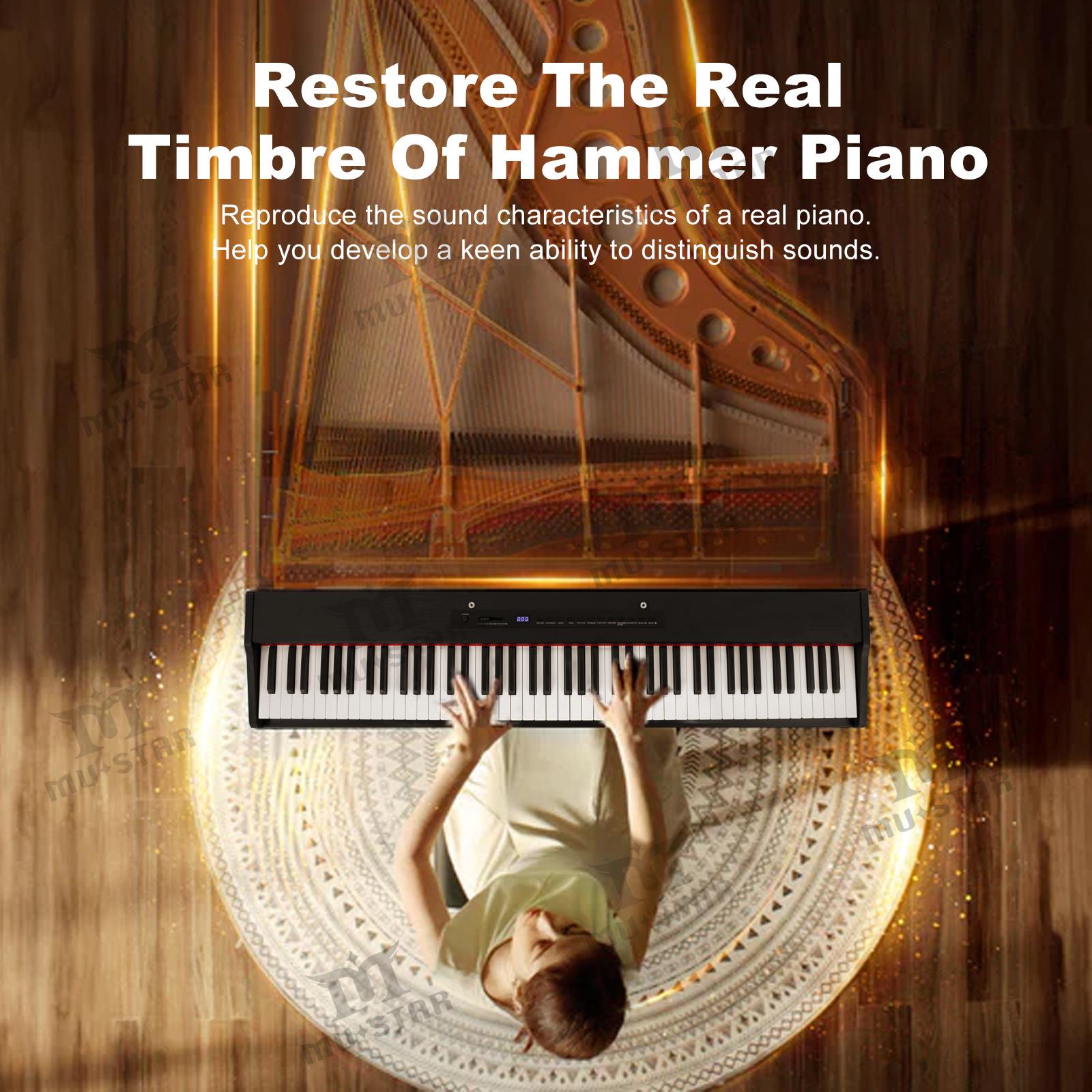 Mustar Digital Piano 88 Key Weighted with Stand Semi Weighted Keyboard MEP-900 Portable Electric Piano with Bluetooth Connection Case & Sustain Pedal MDF