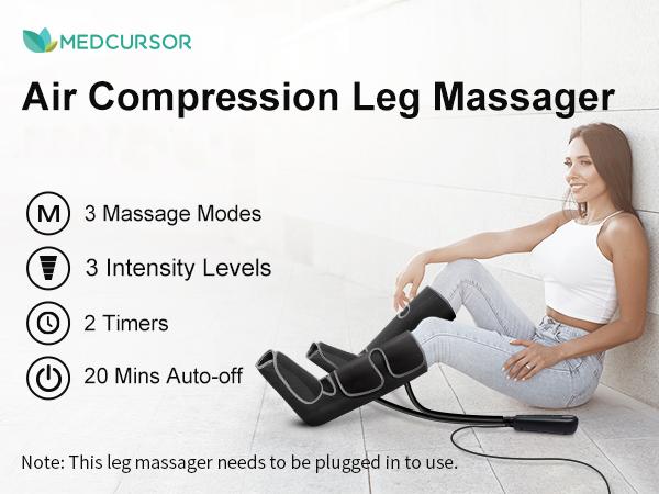 Medcursor Air Compression Leg Massager Black Calf & Foot Massager Adjustable Massage Boots for Home Office Use with 3 Modes & 2 Timers Comfort Gifts for Mom Dad - Relaxing