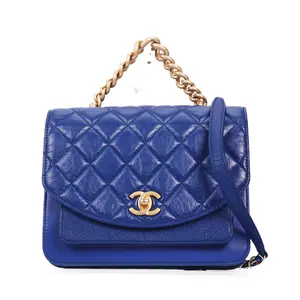 Pre-owned CHANEL Calfskin Shoulder Bags Chain Handle Flap Mumbai Blue Quilted Shoulder Bag 89040574 c
