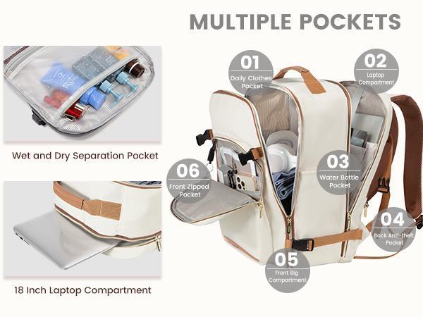 LOVEVOOK Colorblock Carry-On Travel Backpack with 3 Packing Cubes and Laptop Compartment - Personal Item,TSA-Friendly, Travel Essentials, Airline Approved Travel Bag for Hiking, Weekend, SpringStatements