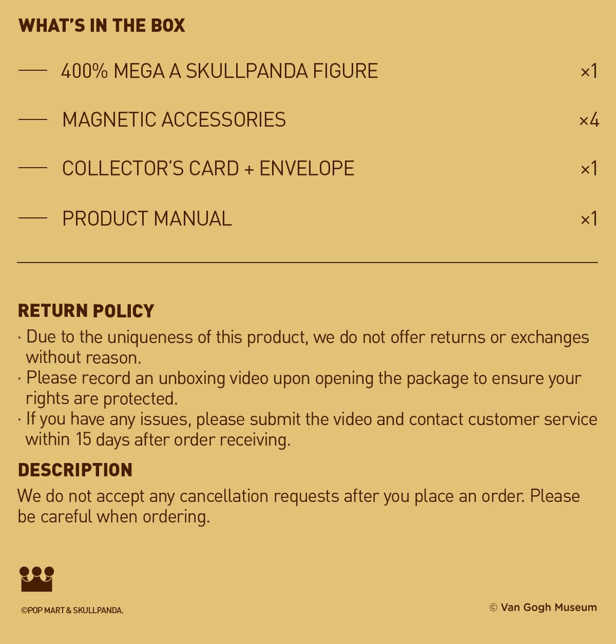 POP MART   MEGA α SKULLPANDA 400% Van Gogh Museum Sunflowers,  Collectible Toys