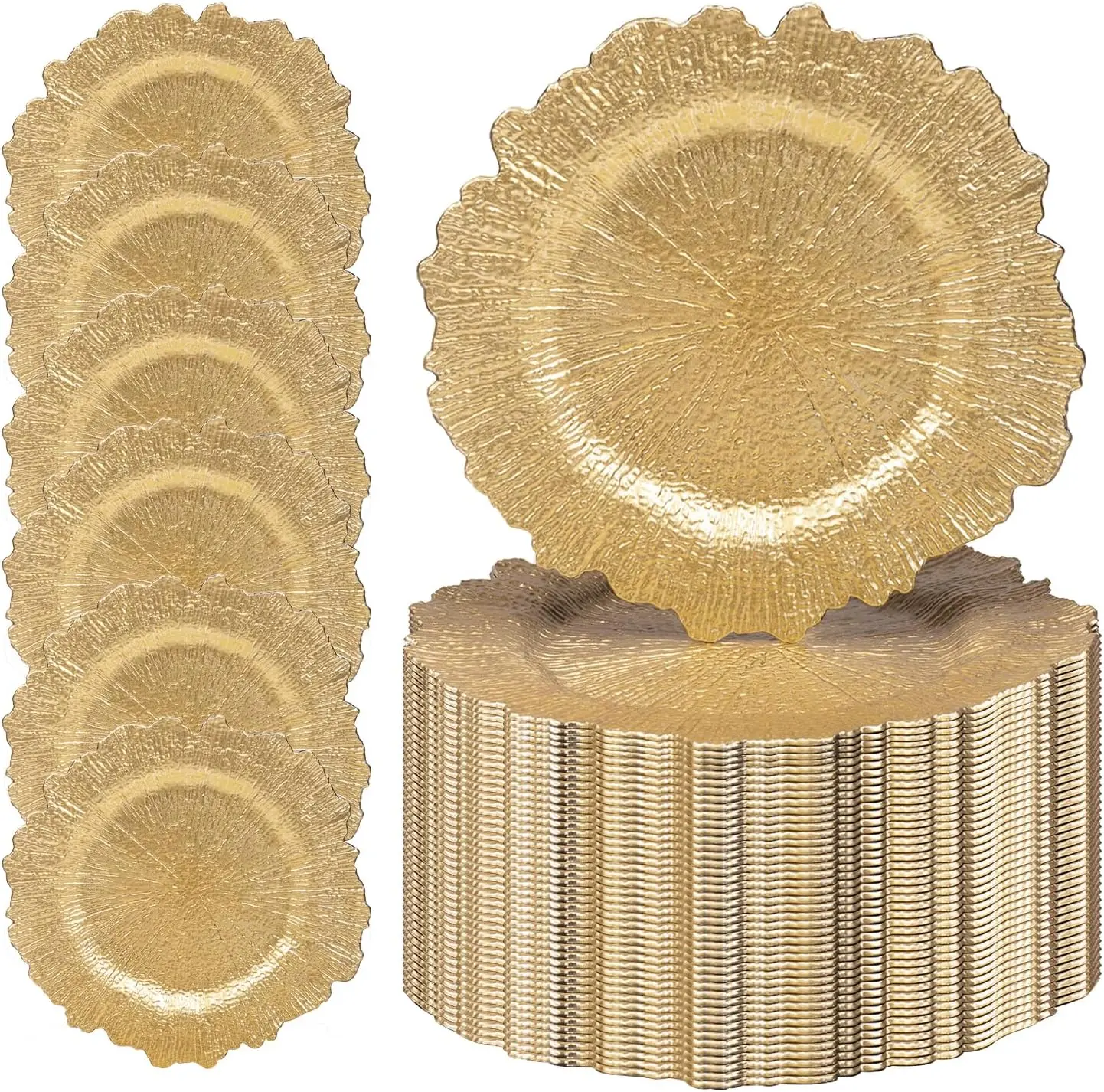 13"  Charger Plates, Round Reef Chargers for Dinner Plates, Plastic Plate Chargers Bulk for Table Setting, Wedding Decor, Set of 50