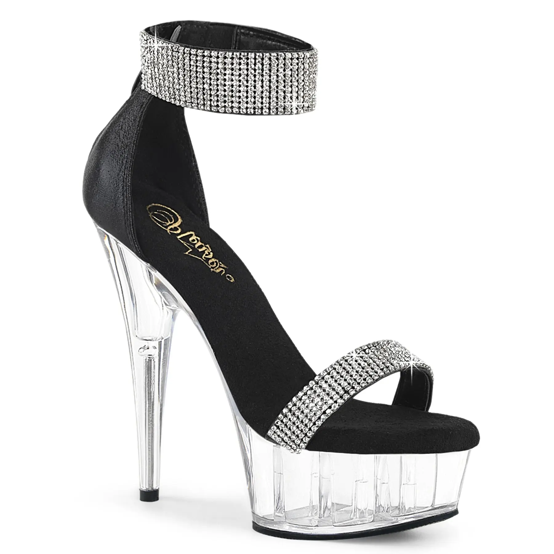 Pleaser Delight-641 Women's Elegant Ankle Strap Sandals, Rhinestone Strap Footwear, Higher Platform Evening Shoe