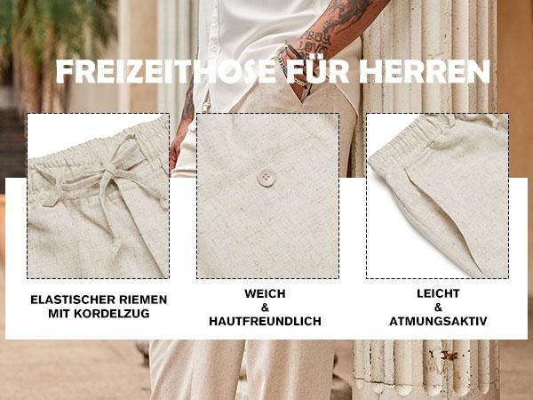 COOFANDY Men's pants Casual Linen Pants Elastic Waist Drawstring Beach Summer Pants Lightweight Linen Trousers Menswear Pocket