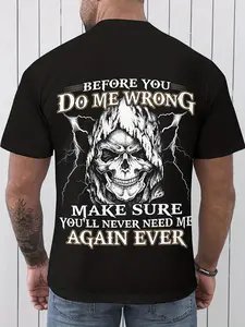 Men' Grim Reaper Skull 'Before You Do Wrong' Threatening Slogan T-Shirt - Edgy Cotton Crew Neck Tee with Non- Fabric, Size Casual Short Sleeve Top for Year-Round Wear & Statement Apparel, PLUS SIZE