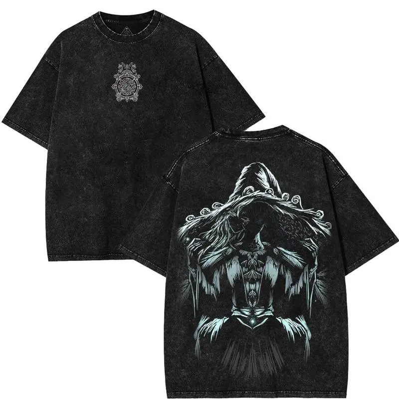Men's Elden Ring Ranni Distressed Vintage Washed Graphic Tshirt - Soft Cotton, Festive Round Neck, Shortsleeve Crewneck, Fitted Cut, Casual All-Season Menswear Gift Top, Sportswear, T-Shirt, All Seasons
