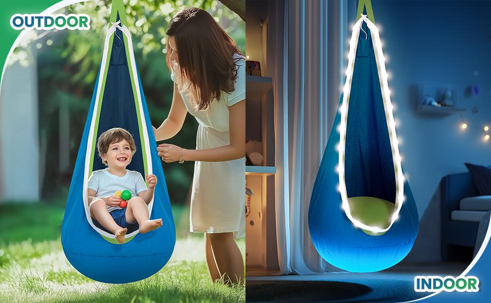 【Stand NOT Included】Christmas Gift for 3+Years Old,Pod Swing with LED Lights & Inflatable Pillow, Hanging Hammock Swing for Indoor & Outdoor, Sensory Chair 【Stand NOT Included】Christmas Gift for 3+Years Old,Pod Swing with LED Lights & Inflatable Pillow, Hanging Hammock Swing for Indoor & Outdoor, Sensory Chair