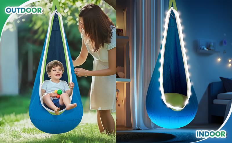 Christmas Gift for 3+Years Old,Pod Swing with LED Lights & Inflatable Pillow, Hanging Hammock Swing for Indoor & Outdoor, Sensory Chair