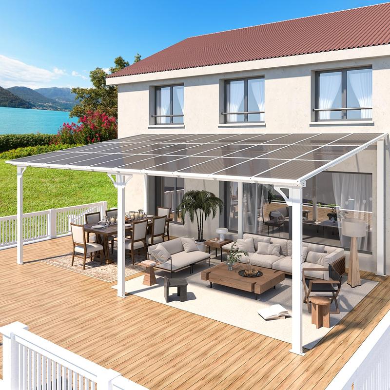 AECOJOY Pergola Gazebo,Wall Mounted Pergolas and Gazebos on Clearance, Outdoor Patio Lean to Gazebo Metal Awnings for Deck, Porch, Backyard and More