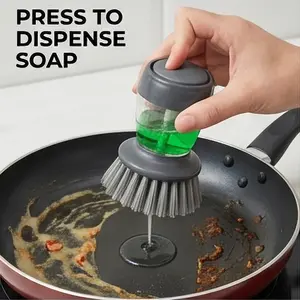 Home Kitchen Storage Set Soap Dispensing Palm Brush, Durable and Scratch-Resistant, Kitchen Brush for Cookware, Dish and Sinks, Scrub Brush for Kitchen cleaning (Set of Brush and Holder Tray),household essentials,kitchen