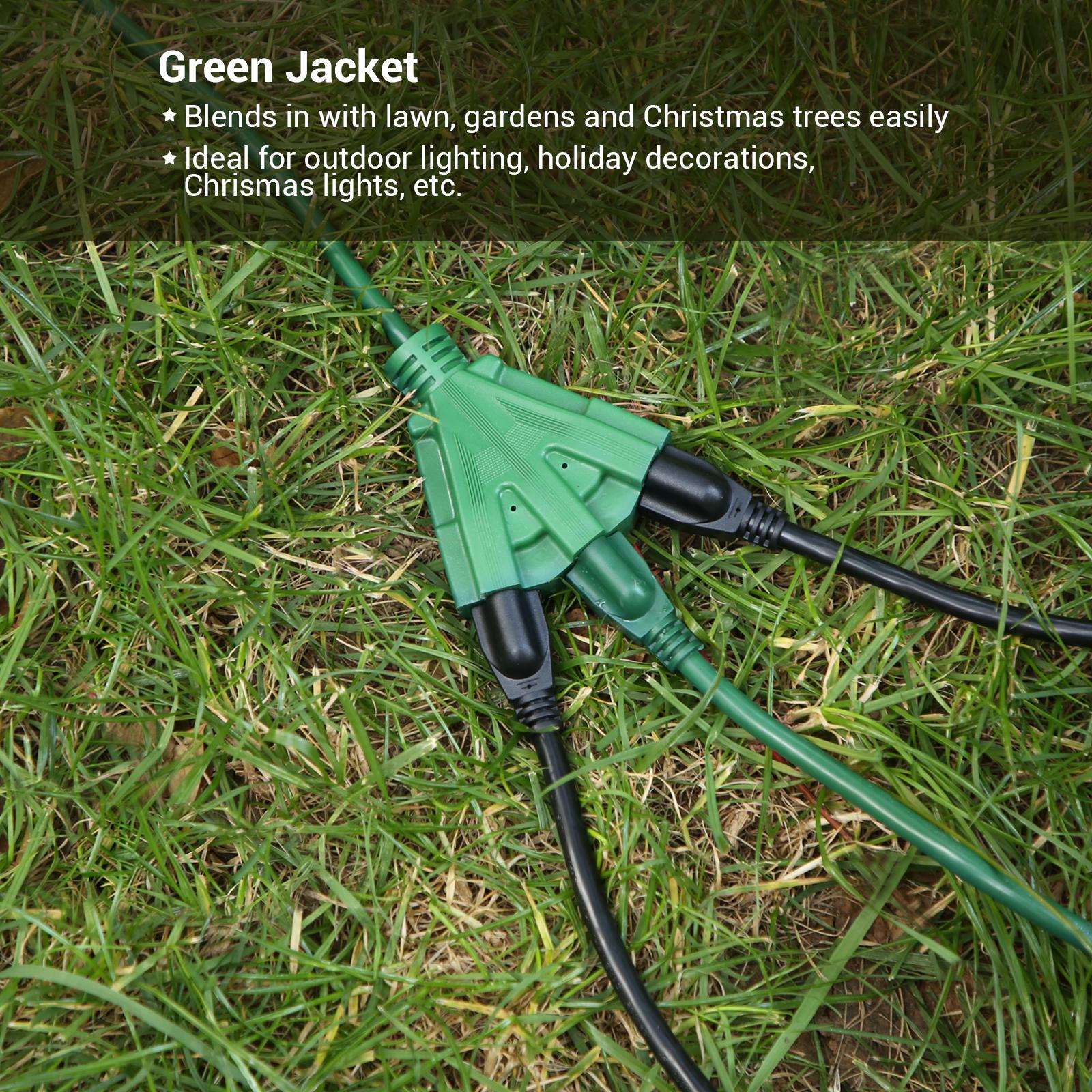 DEWENWILS 15ft Outdoor Extension Cord, Weatherproof 16/3 SJTW Power Cable for String Lights and Landscaping String Lights (2 Pack)-HTOG15A