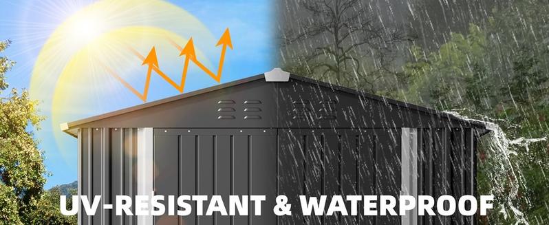 【2 Packages Shipping】Gizoon Outdoor Storage Shed 8 x 6 FT, Galvanized Metal Garden Shed with Double Lockable Doors, Outdoor Storage Clearance for Backyard Patio Lawn-Dark Grey