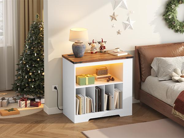 HOOBRO Large Record Player Stand with Charging Station & LED Lights, Vinyl Record Storage Cabinet with 21 Color Light Strip, Turntable Holder for Living Room, Bedroom, Walnut and White HOOBRO Large Record Player Stand with Charging Station & LED Lights, Vinyl Record Storage Cabinet with 21 Color Light Strip, Turntable Holder for Living Room, Bedroom, Walnut and White