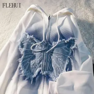 [2025] American Street Butterfly Patch Designs Hoodie Women Y2k New Harajuku Plus Velvet Thickening Trend Sweatshirts Couple Loose Tops Clothes Suits