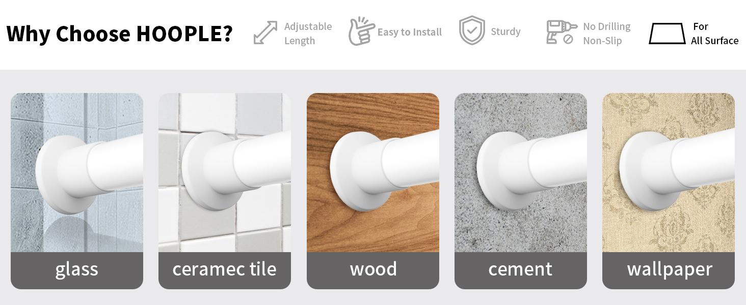 Adjustable Tension Curtain Rod, No Drilling Heavy-Duty Non-Slip Telescoping Rod for Windows Rods of Curtain Window Closet Kitchen Wardrobe