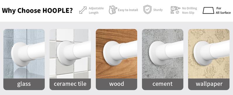 Adjustable Tension Curtain Rod, No Drilling Heavy-Duty Non-Slip Telescoping Rod for Windows Rods of Curtain Window Closet Kitchen Wardrobe
