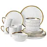 LOVECASA Ceramic 12/16 Pieces Plates and Bowls Sets, Porcelain White and Gold Dinnerware Sets, Round Dinner Plates Dishes Set Service for 4, Dishwasher Safe and Scratch Resistant, White