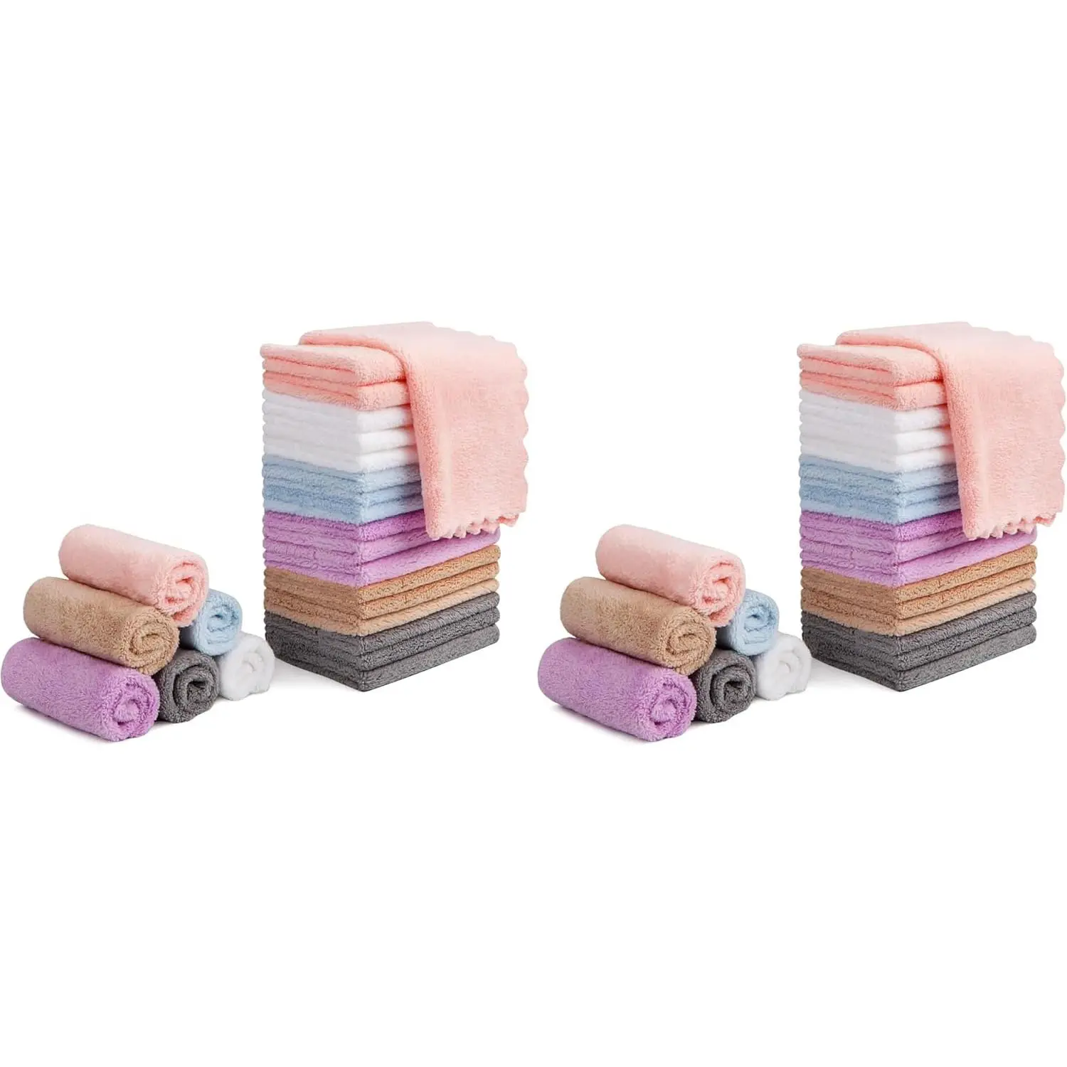 Makeup Remover Cloths, Cleansing, Reusable, Soft & Washable Coral Fleece Microfiber Washcloths/Towel for Face, Eye, Lips, Pack of 48, 7 x 7 inch