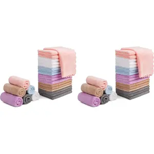 Makeup Remover Cloths, Cleansing, Reusable, Soft & Washable Coral Fleece Microfiber Washcloths/Towel for Face, Eye, Lips, Pack of 48, 7 x 7 inch