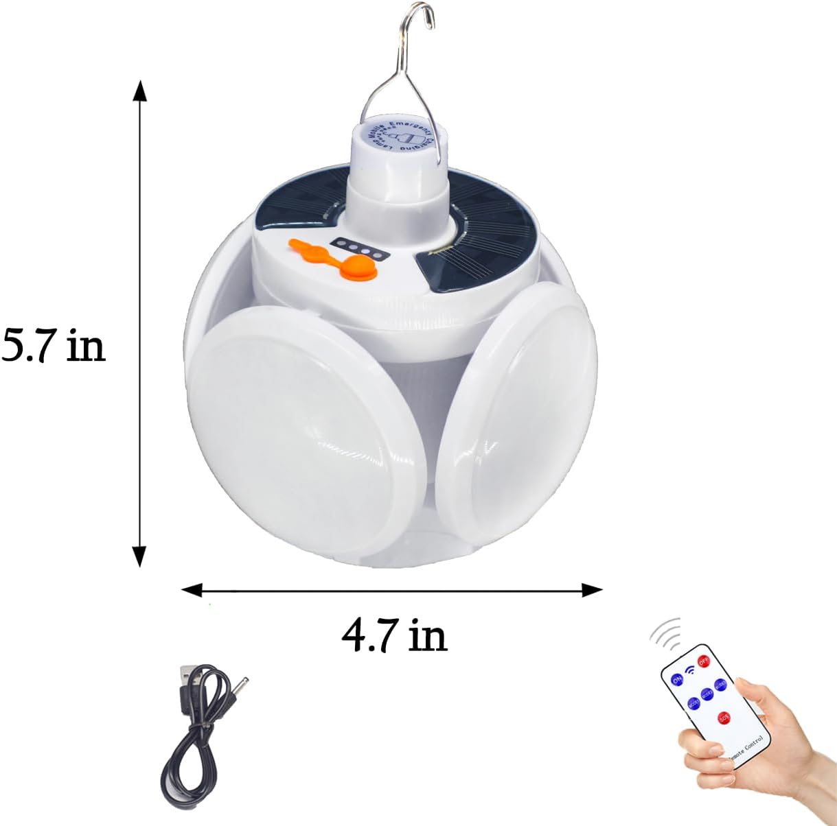 BougeRV  Portable Solar Camping Lantern, Foldable Led Football Bulb with Hook, Rechargeable USB Table Flashlights for Home, Office, Tent, Outdoor Emergency Outages Lighting, Camping Gear