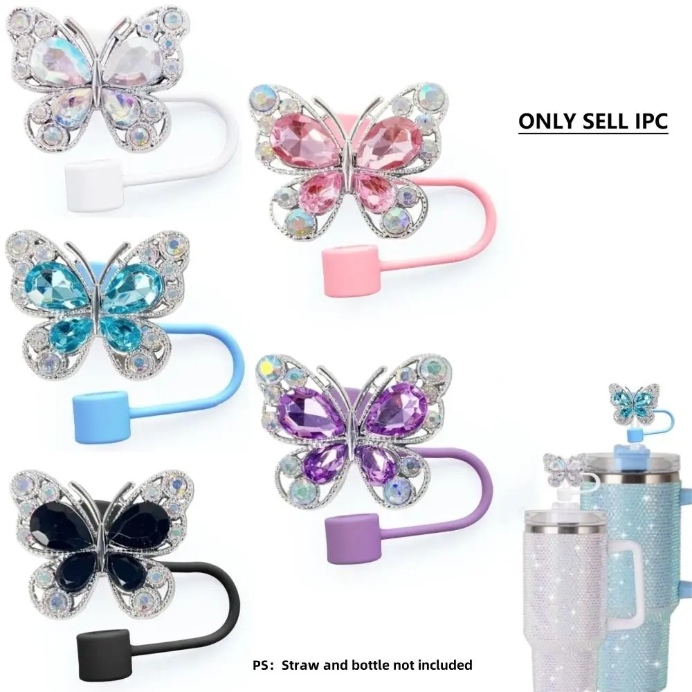 Butterfly Design Silicone Straw Top, Straw Topper, 1/2 Counts Dust-proof Straw Top, Decorative Straw Tip Design, Perfect for Outdoor Camping Activities Sports Bottle, Straw Spout Lid, Silicone Spout Cover