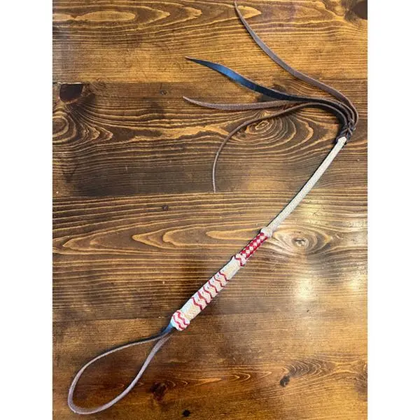 Quirt Hand Braided Tan Leather + Red Trim - Hardened Raw Hide With Flex Quirt Whip Horse Tack 16"