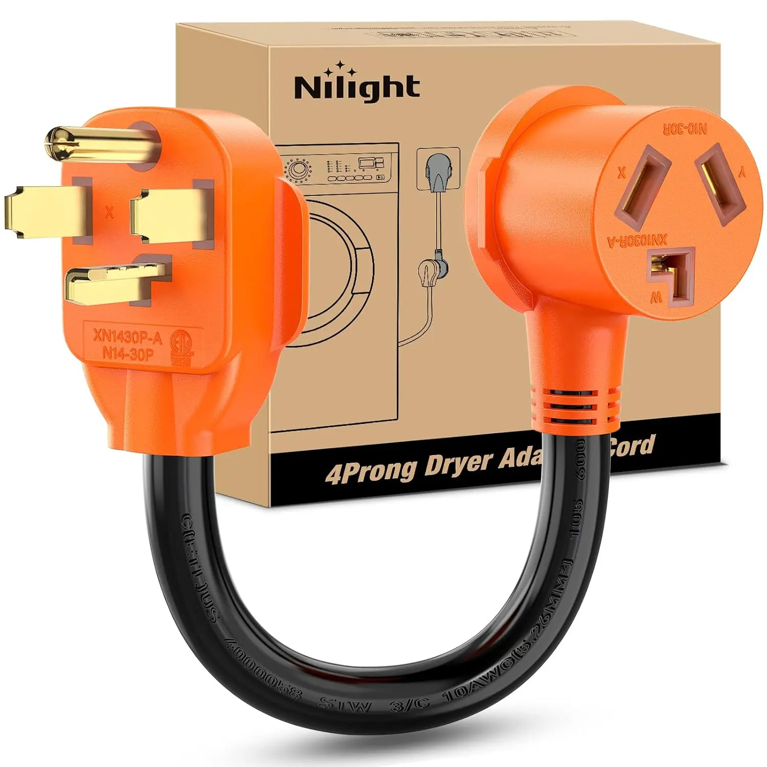 Nilight 30A 4-Prong Dryer Adapter Cord - 125V/250V, 7500W, Pure-Copper Core, 10 Gauge Heavy-Duty Wire, 14-30P Old Plug to 10-30R New Outlet Converter for Motorhomes, Boats, 30 Amp
