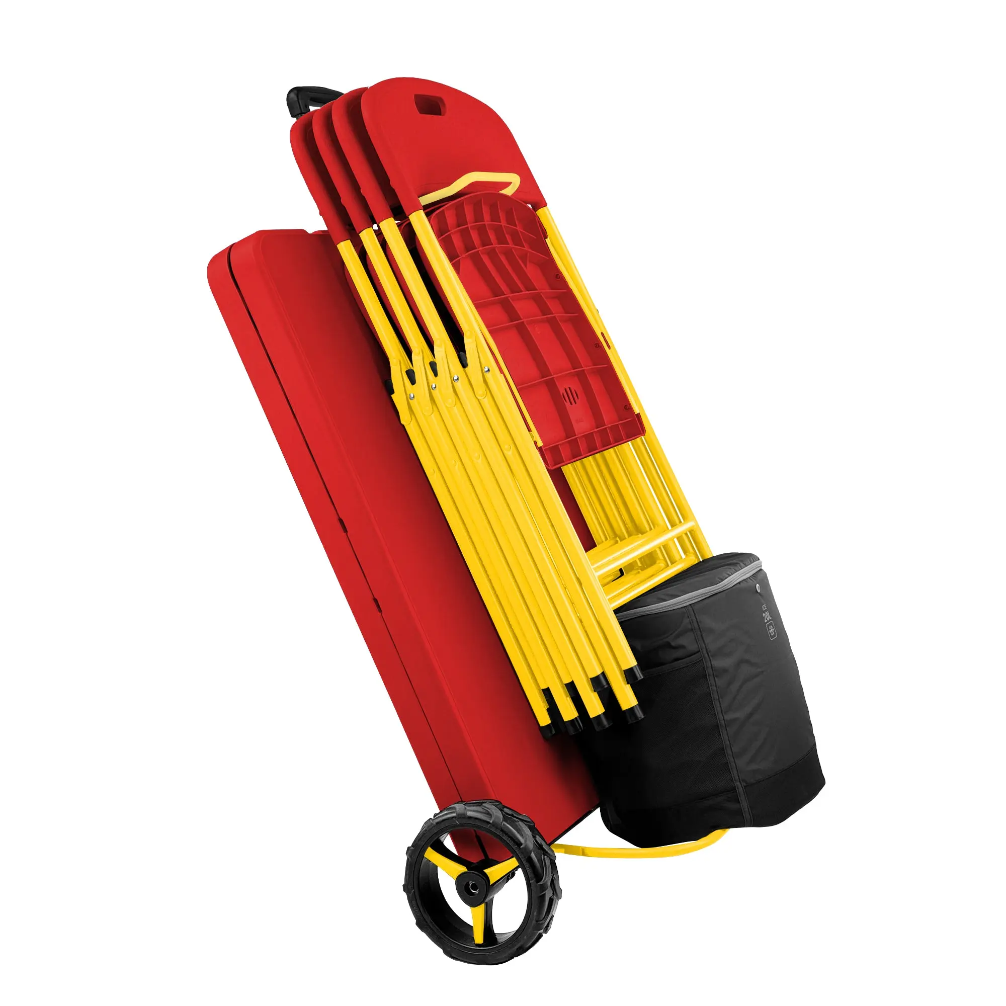 The Rolling Table - 6 ft. Folding Table on Wheels - Team Colors - Red & Yellow