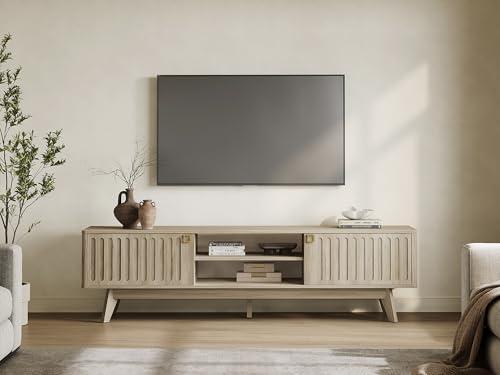 SICOTAS TV Stand for Living Room, 70" Long TV Stand Entertainment Center with 2 Storage Cabinets, Modern Fluted-Door Media TV Console Credenza Table for 65/75/80 Inch TV, Light Oak