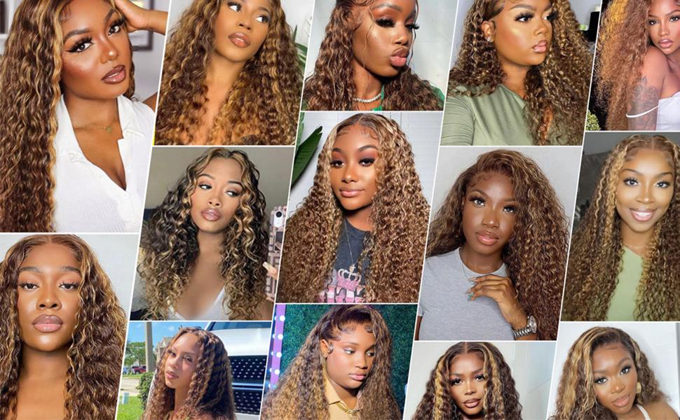 ZLIKE Highlight 13x4 Water Wave Transparent HD Lace Front 180% Density Wig Ombre Honey Blonde Curly wigs Human hair for Wom
