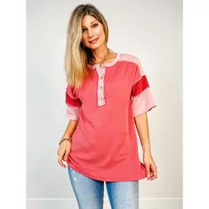 Colorblock Multi Short Sleeve Urban Rib Knit Top