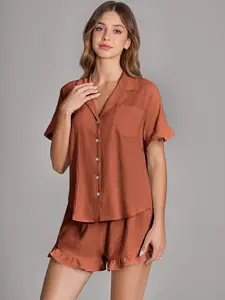 Azazie Ruffled Cloud-Soft Elastic-Waist Romantic Bridal Loungewear Pajama Set