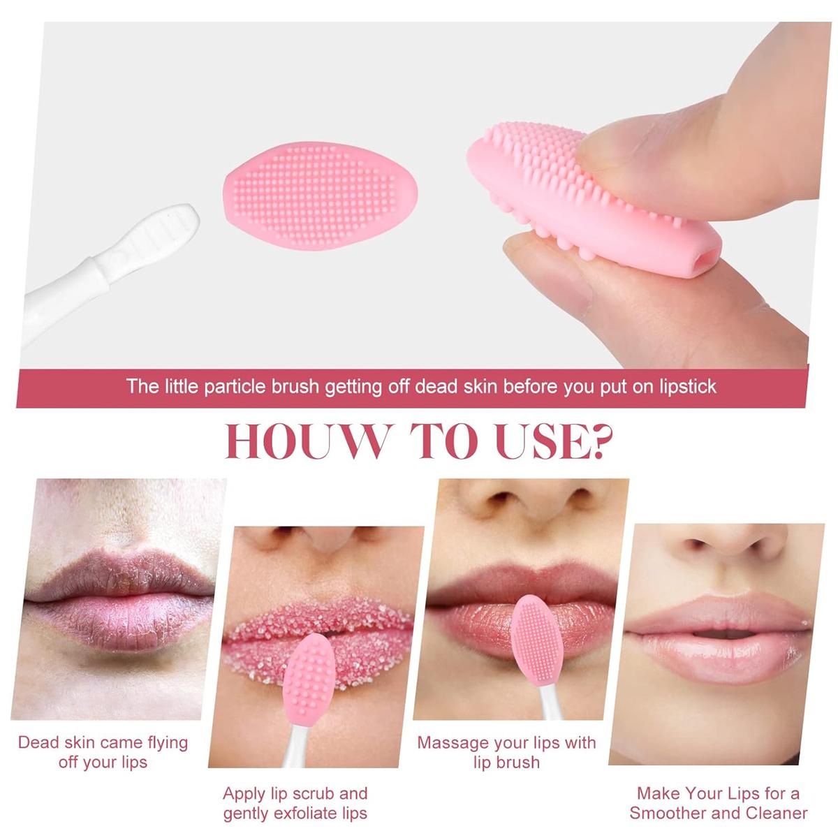 Lip Scrub Brush(4 PCS),Lip Scrubber Exfoliator,Double-Sided Silicone Lip Exfoliating Tool for Dark Lips,Nose Scrubber Lip Mask Applicator,Gentle Lip Exfoliator Scrubber Brush for Smooth,Soft,Bright,and Healthy Lips