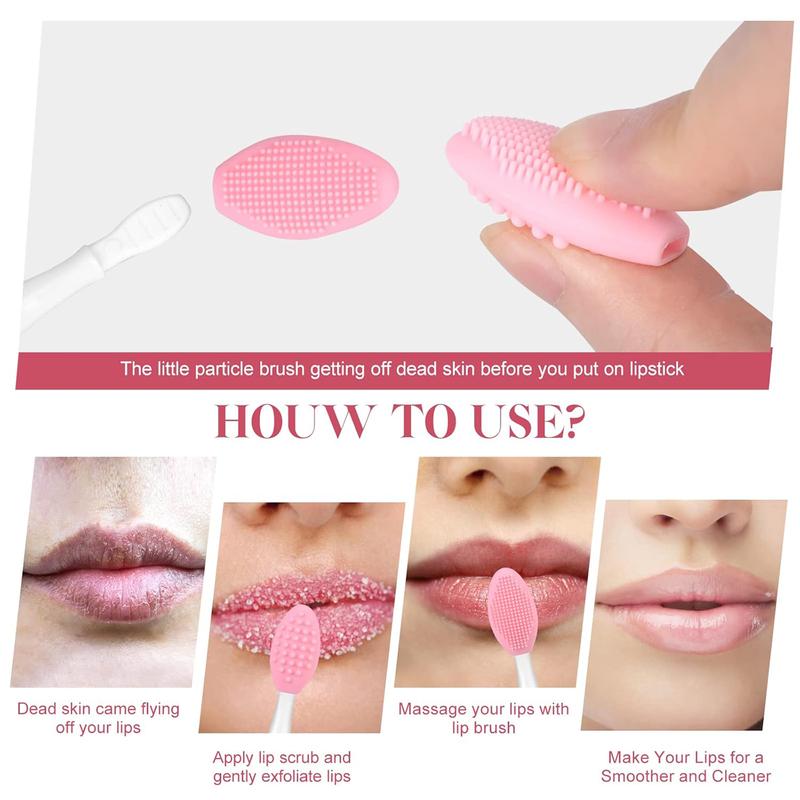 Lip Scrub Brush(4 PCS),Lip Scrubber Exfoliator,Double-Sided Silicone Lip Exfoliating Tool for Dark Lips,Nose Scrubber Lip Mask Applicator,Gentle Lip Exfoliator Scrubber Brush for Smooth,Soft,Bright,and Healthy Lips