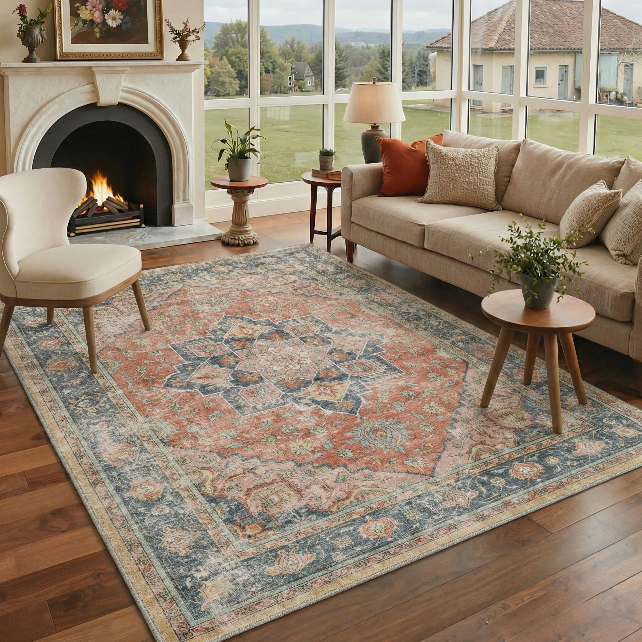 【Back To School】GENIMO Soft Area Rug – Pet Friendly, Non-Slip, Machine Washable Floor Rug, Perfect Home Carpet for Living Room, Bedroom, Kitchen, Hallway, Stylish Interior Decor ,ARP051-RED