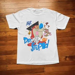 Ask Dr. Stupid Ren & Stimpy White Tee, Urban Street Style Vintage Graphic Tee Unisex Top â Y2K Grunge Aesthetic, Top Menswear Womenswear Streetwear