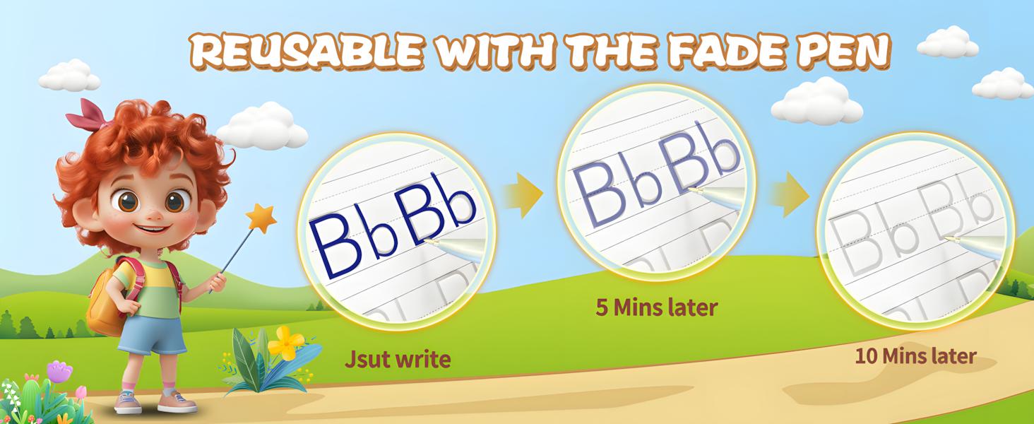 Reusable Handwriting Practice Copybook Set with 5 Handwriting Practice Books,2 Pen, 10 Pen Refills & 1 Pen Grip, School & Educational Supplies，Learning Handwriting Practice Workbooks for Kids,SuitableFor Birthday、christmas、Halloween and Thanksgiving gifts