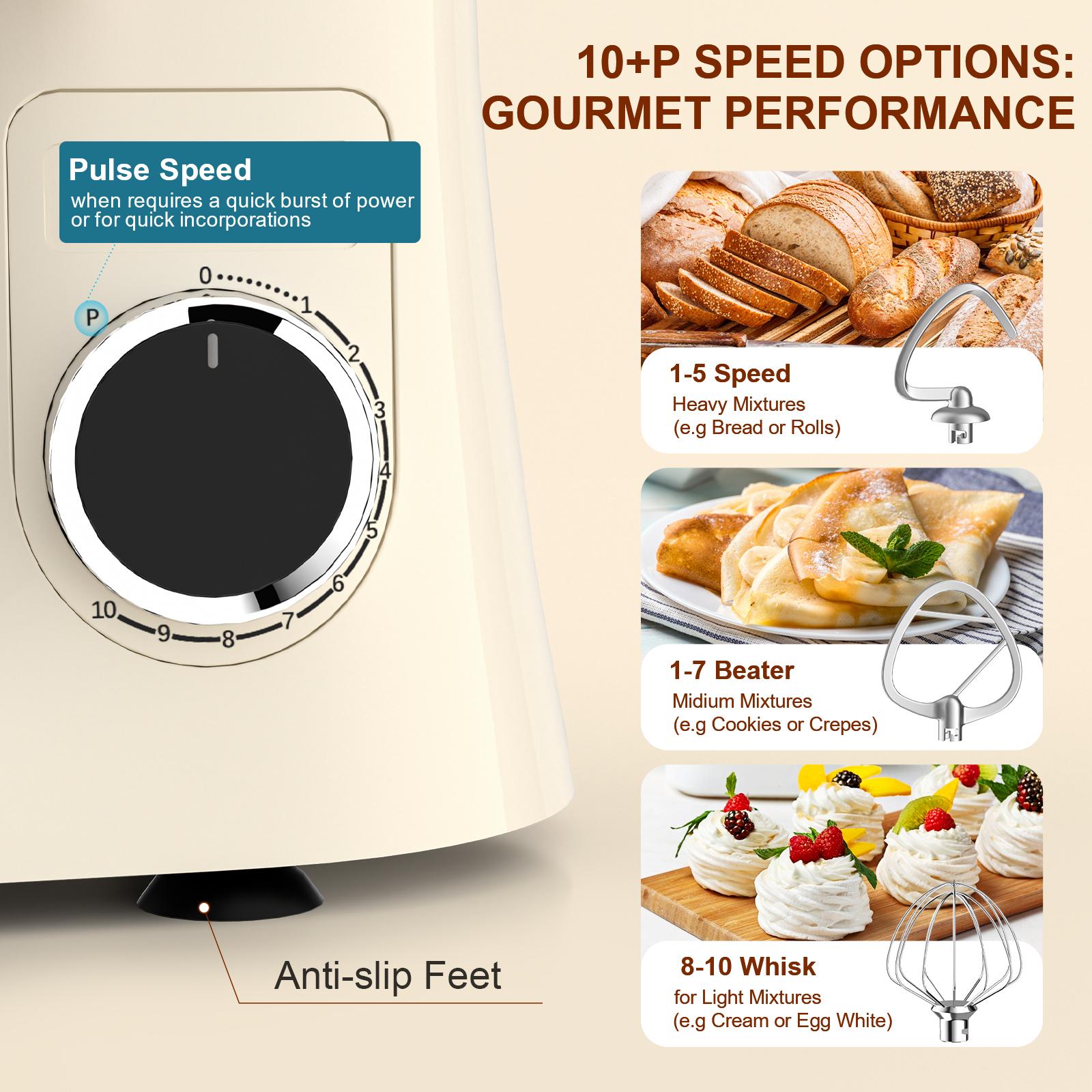 HOWORK Tilt-Head Stand Mixer (5QT/10-Speed) | 3-in-1 Baking Attachments for Home Bakers Steel Kitchen Appliances