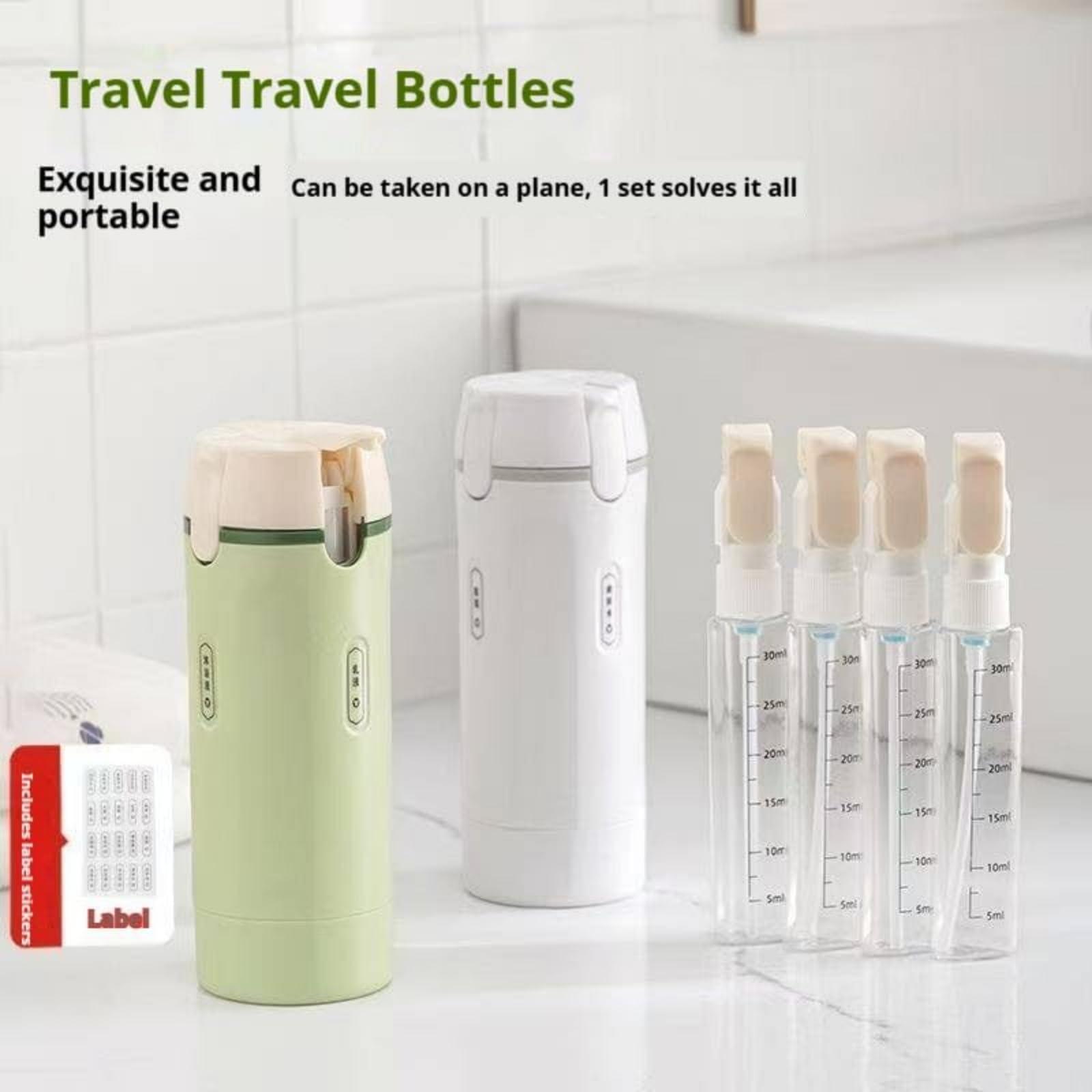 One-Stop Travel Solution 4 In 1 Portable Liquid Dispenser Bottle with Multi-Functional Storage Bag for Toiletries Green & White Options