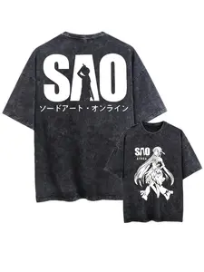 Men's and women's "Sword Art Online" Kirito Yasina T-shirt - retro animation game theme T-shirt, including Yasina character print, loose cotton top, suitable for role-playing, daily wear, as a year-round gift for fans