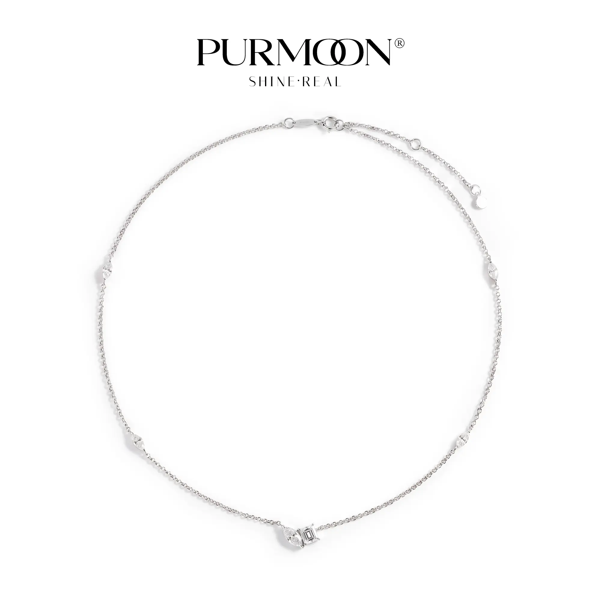 [Mira Necklace] Purmoon Moissanite Necklace for Women, S925 Sterling Silver Marquise & Princess Cut Necklace, 18-Inch Adjustable Elegant Jewelry Gift